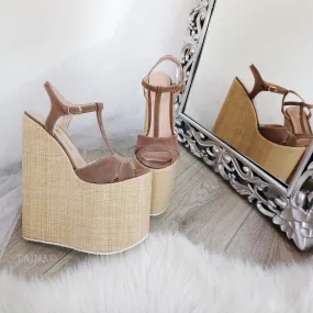 Ankle Strap Beige Brown High Heel Sandals