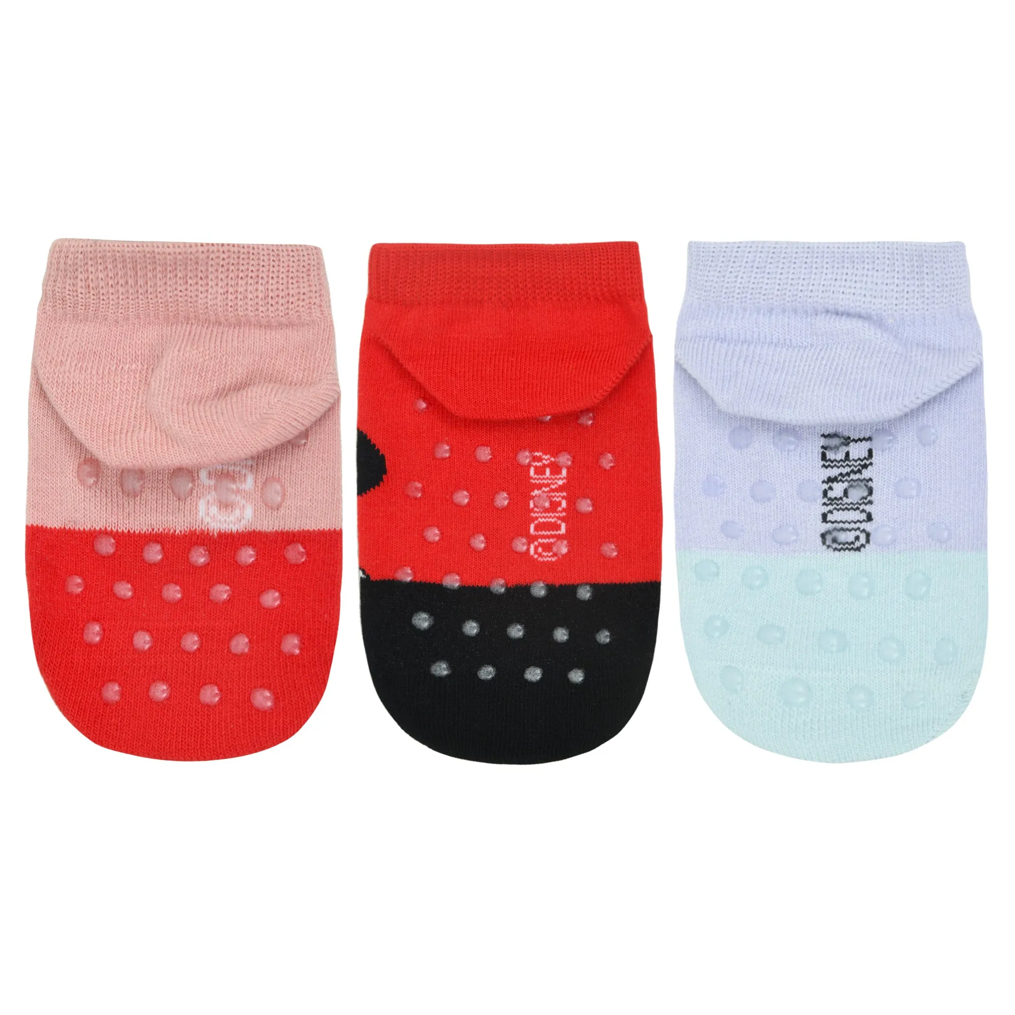 Balenzia X Disney Character Anti-skid Lowcut Socks for Kids- Mickey & Minnie (Pack of 3 Pairs/ 1U) (Red, Balck, Blue)