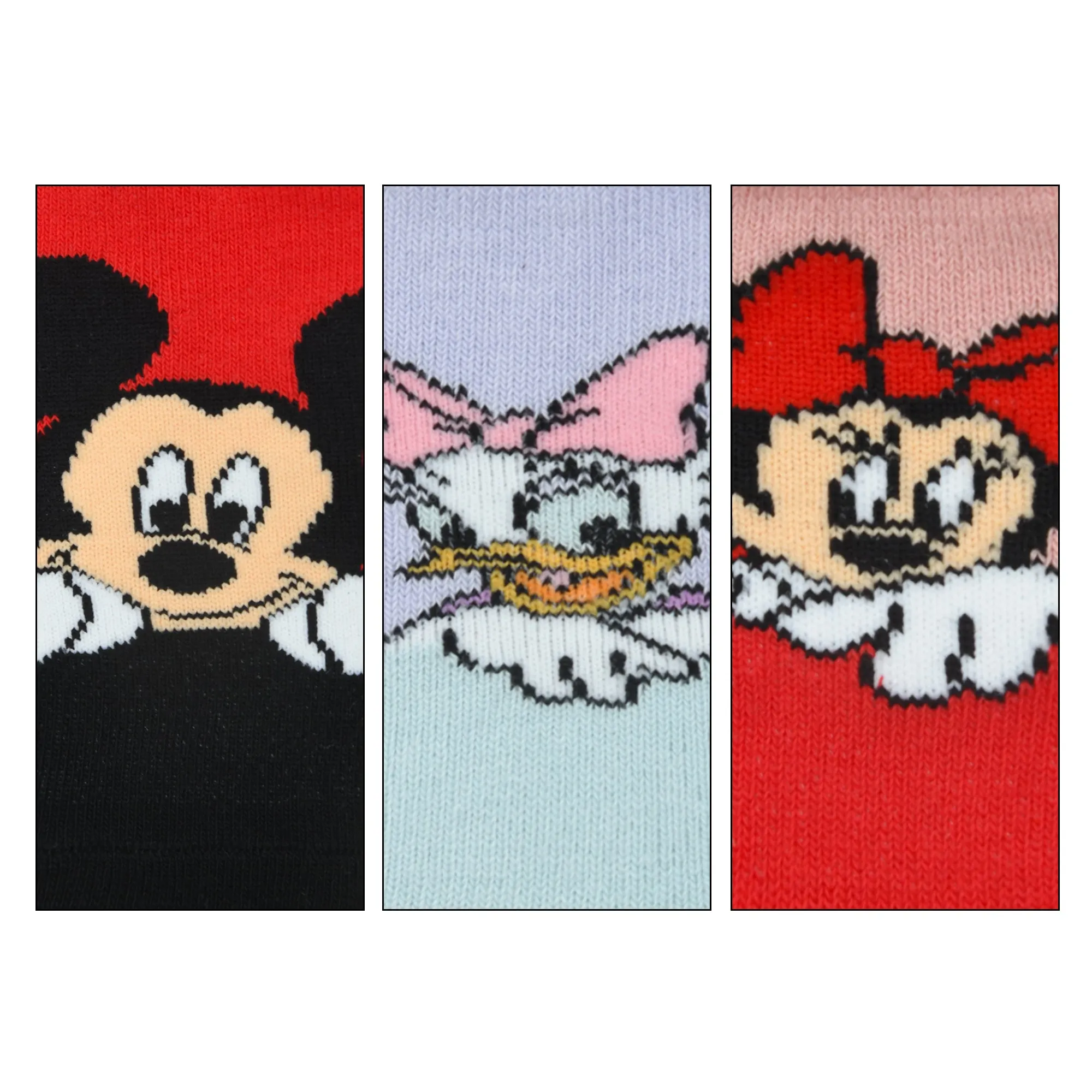 Balenzia X Disney Character Anti-skid Lowcut Socks for Kids- Mickey & Minnie (Pack of 3 Pairs/ 1U) (Red, Balck, Blue)