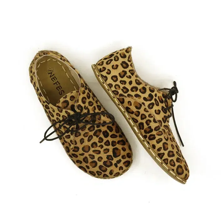 Barefoot Oxford Shoes Women - Laced Yellow Leopard Print