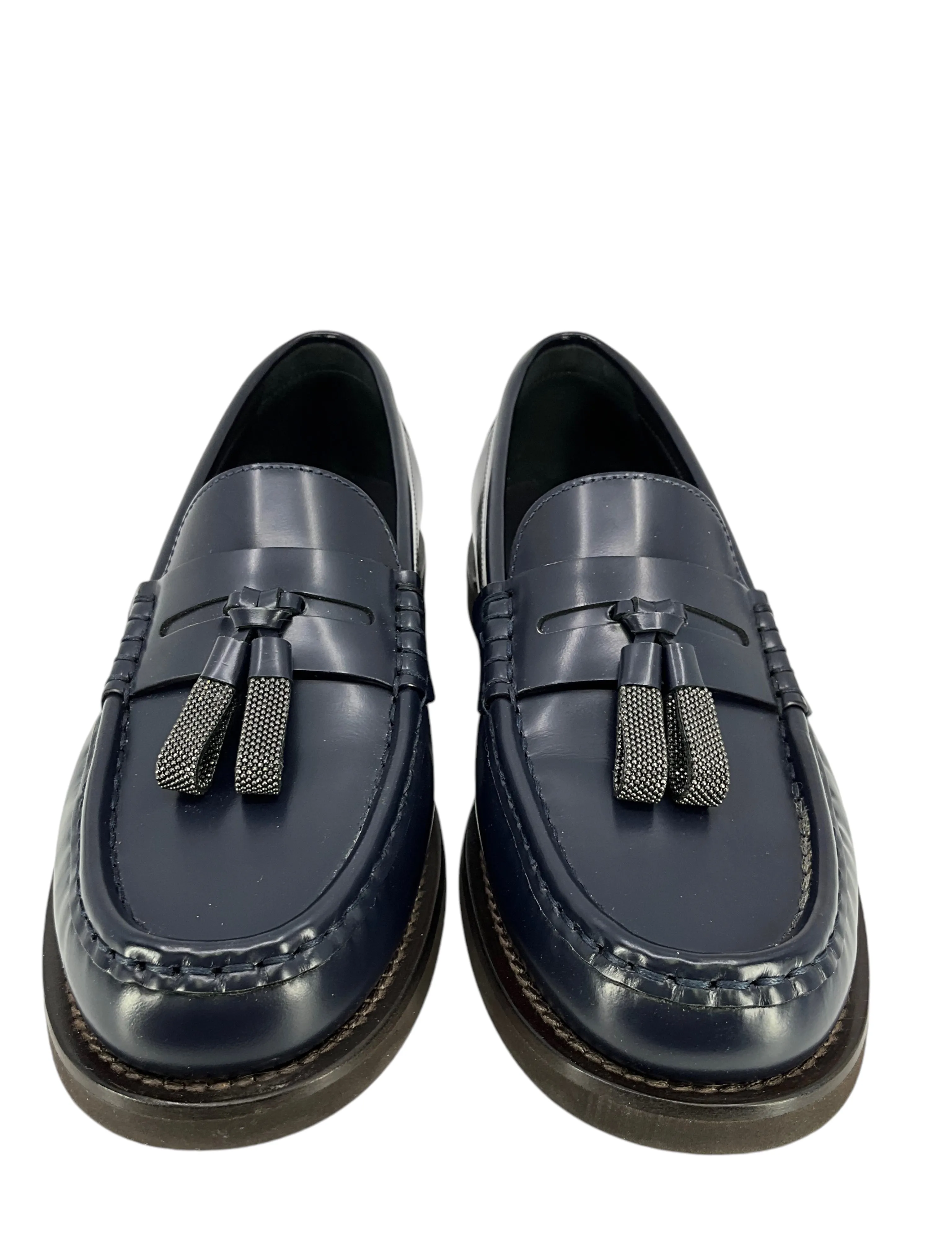 Brunello Cucinelli Leather Monili Tassel Loafers Size 7