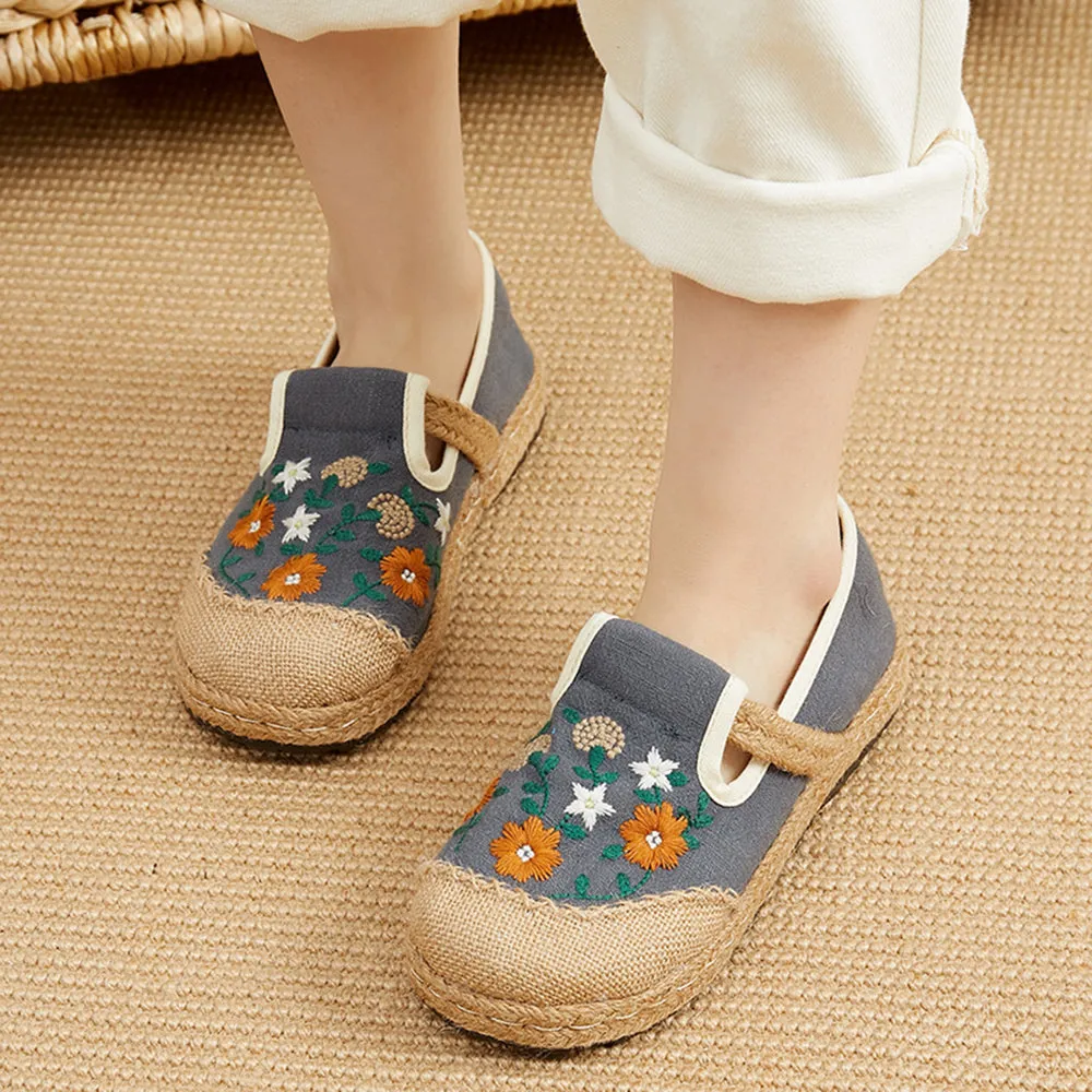 Embroidered Ethnic Style Women Linen Casual Shoes