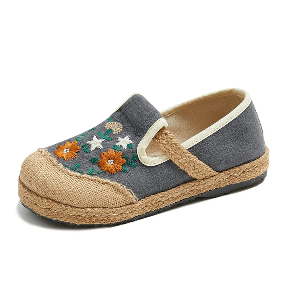 Embroidered Ethnic Style Women Linen Casual Shoes