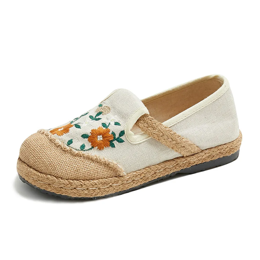 Embroidered Ethnic Style Women Linen Casual Shoes