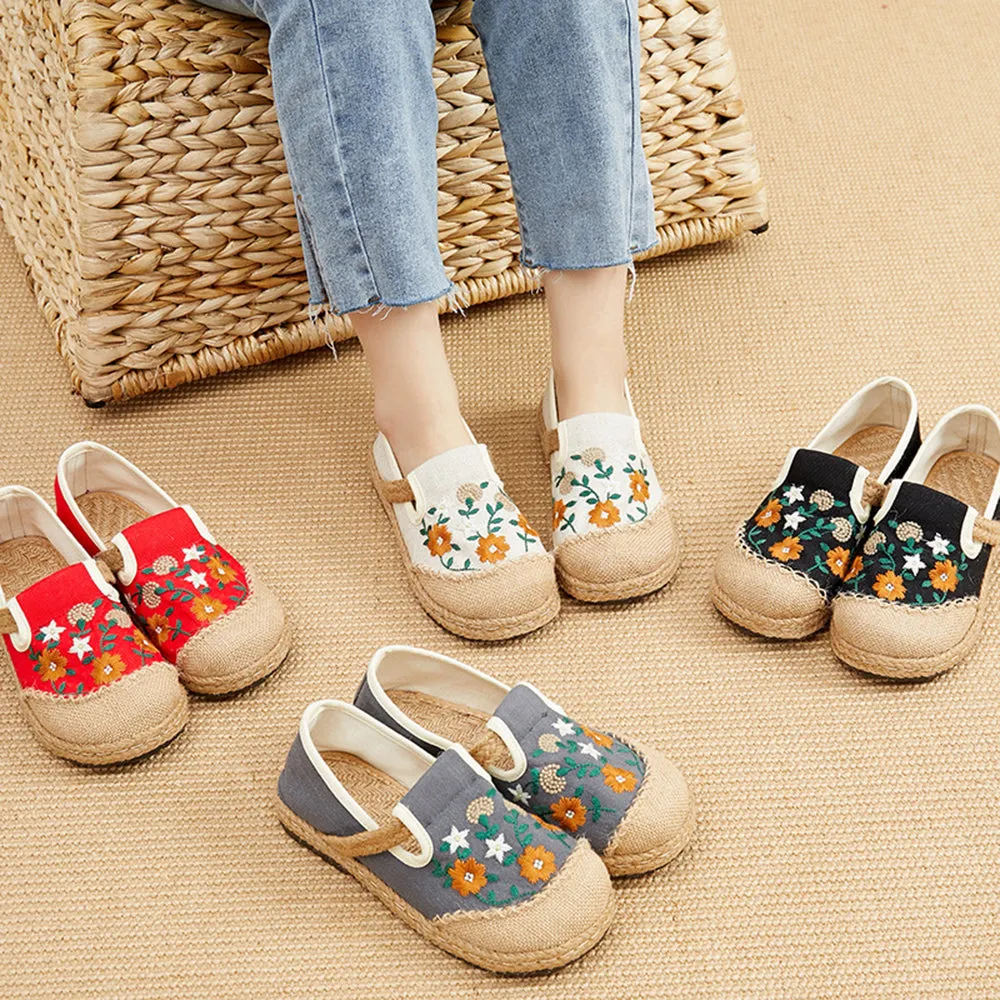 Embroidered Ethnic Style Women Linen Casual Shoes