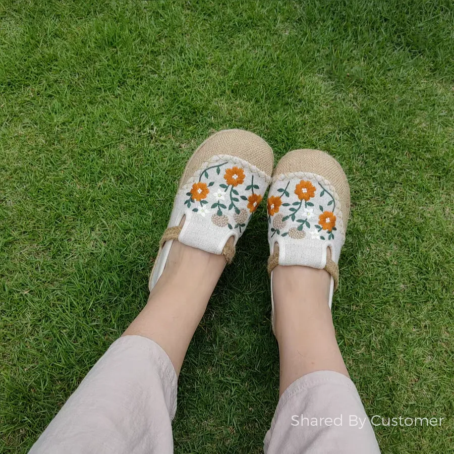 Embroidered Ethnic Style Women Linen Casual Shoes