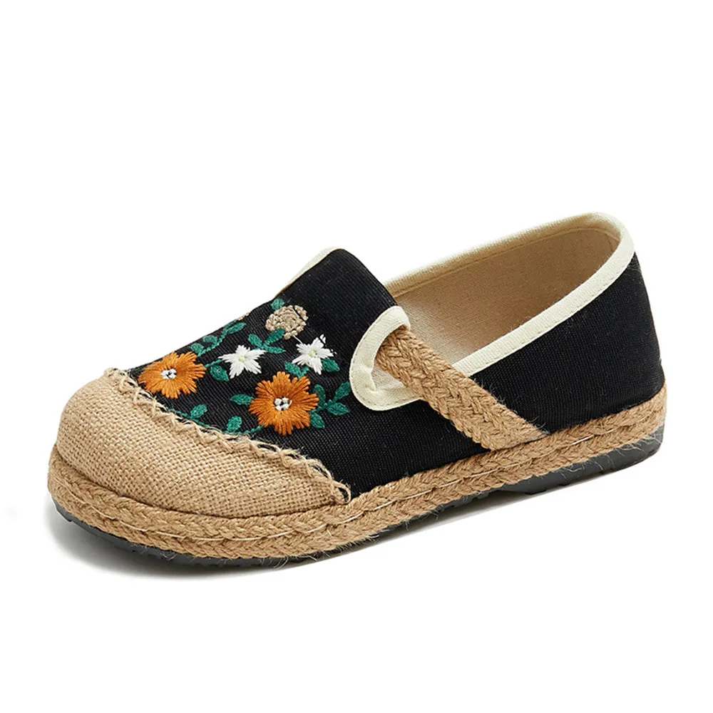 Embroidered Ethnic Style Women Linen Casual Shoes