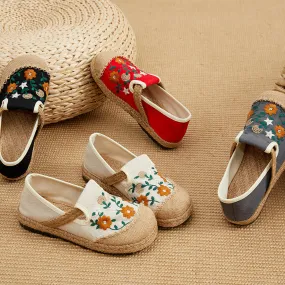 Embroidered Ethnic Style Women Linen Casual Shoes