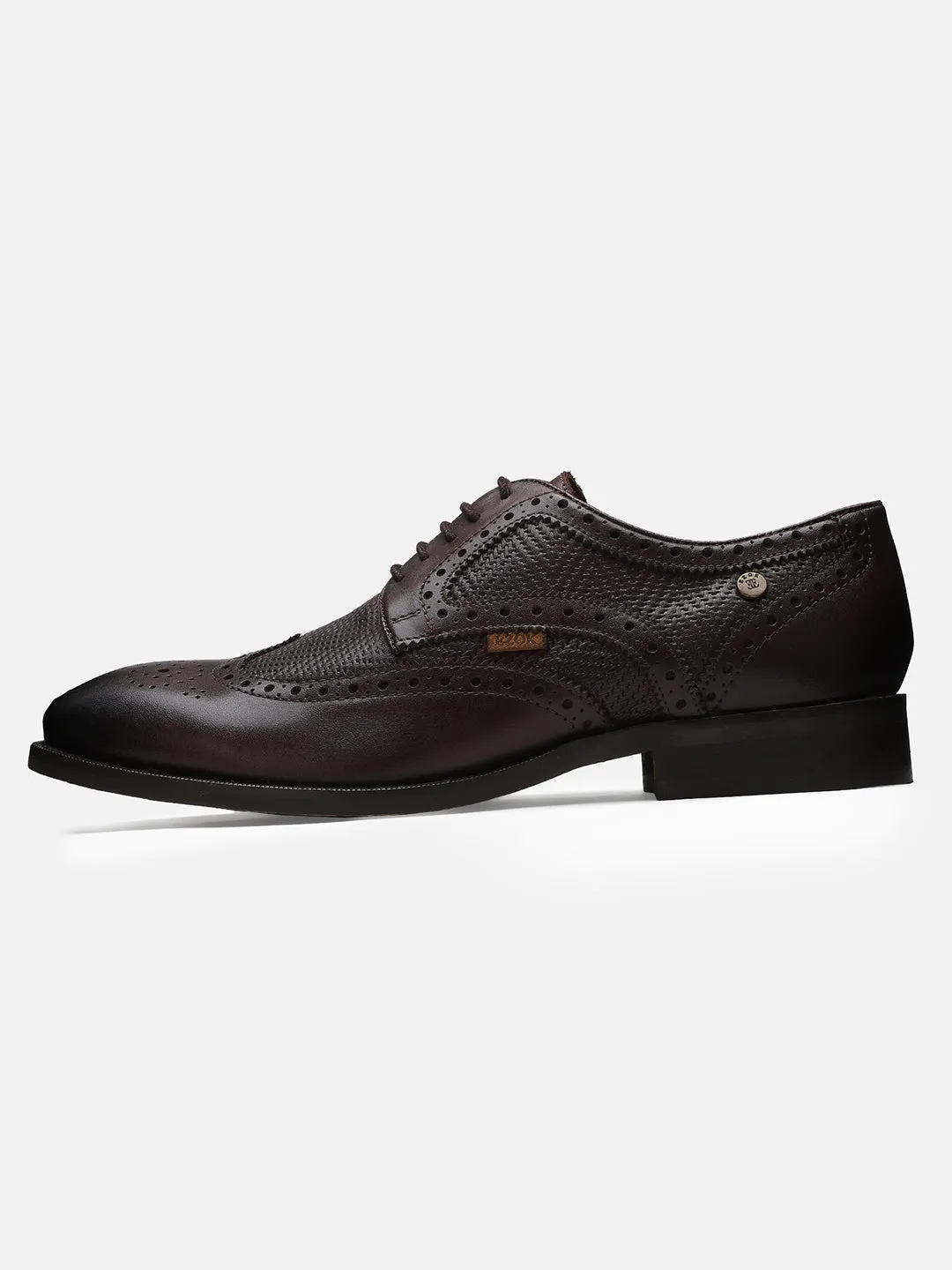 Ezok Men Dark Brown Perforated Leather Shoes