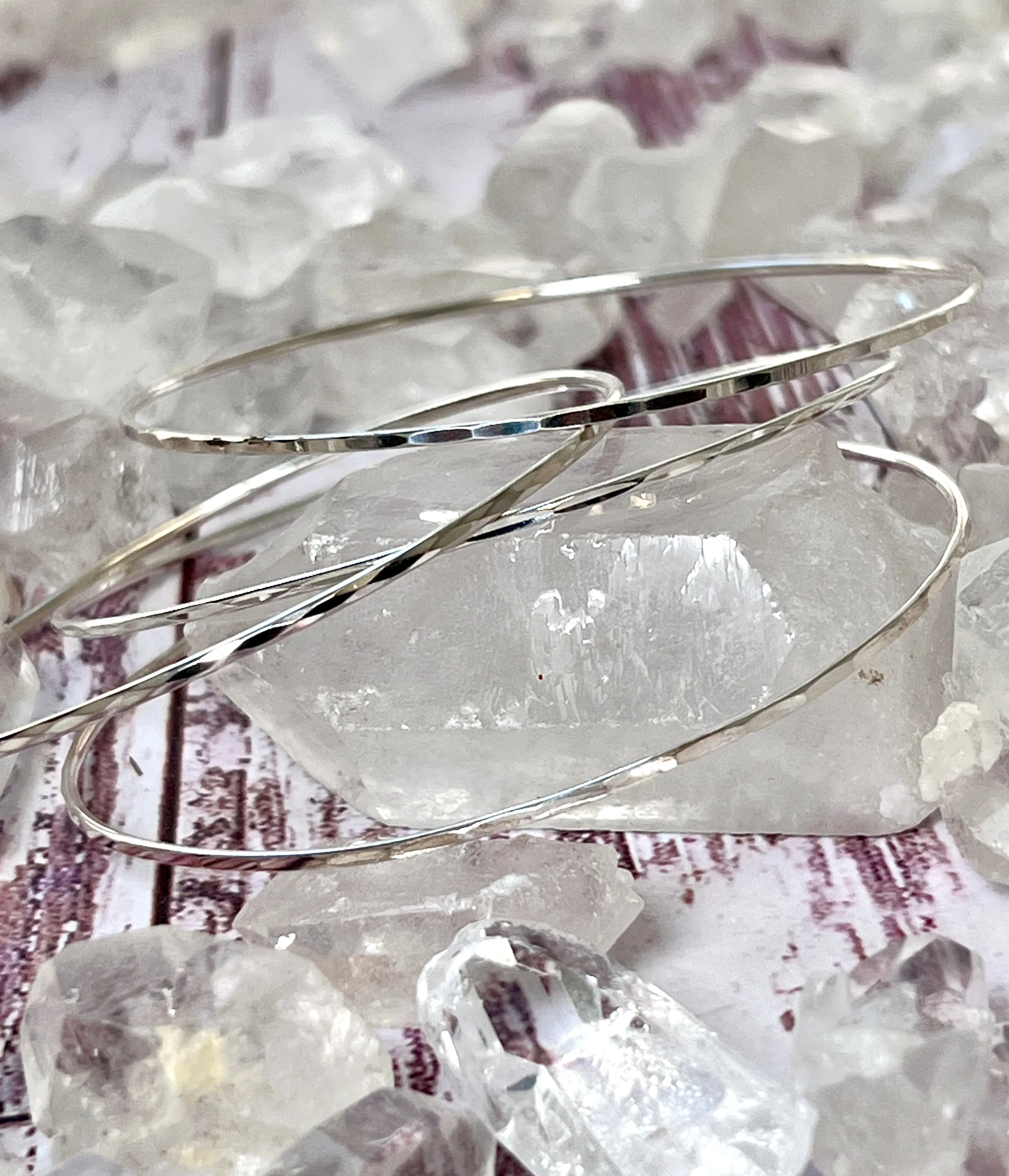 Faceted Silver Bangle Bracelet