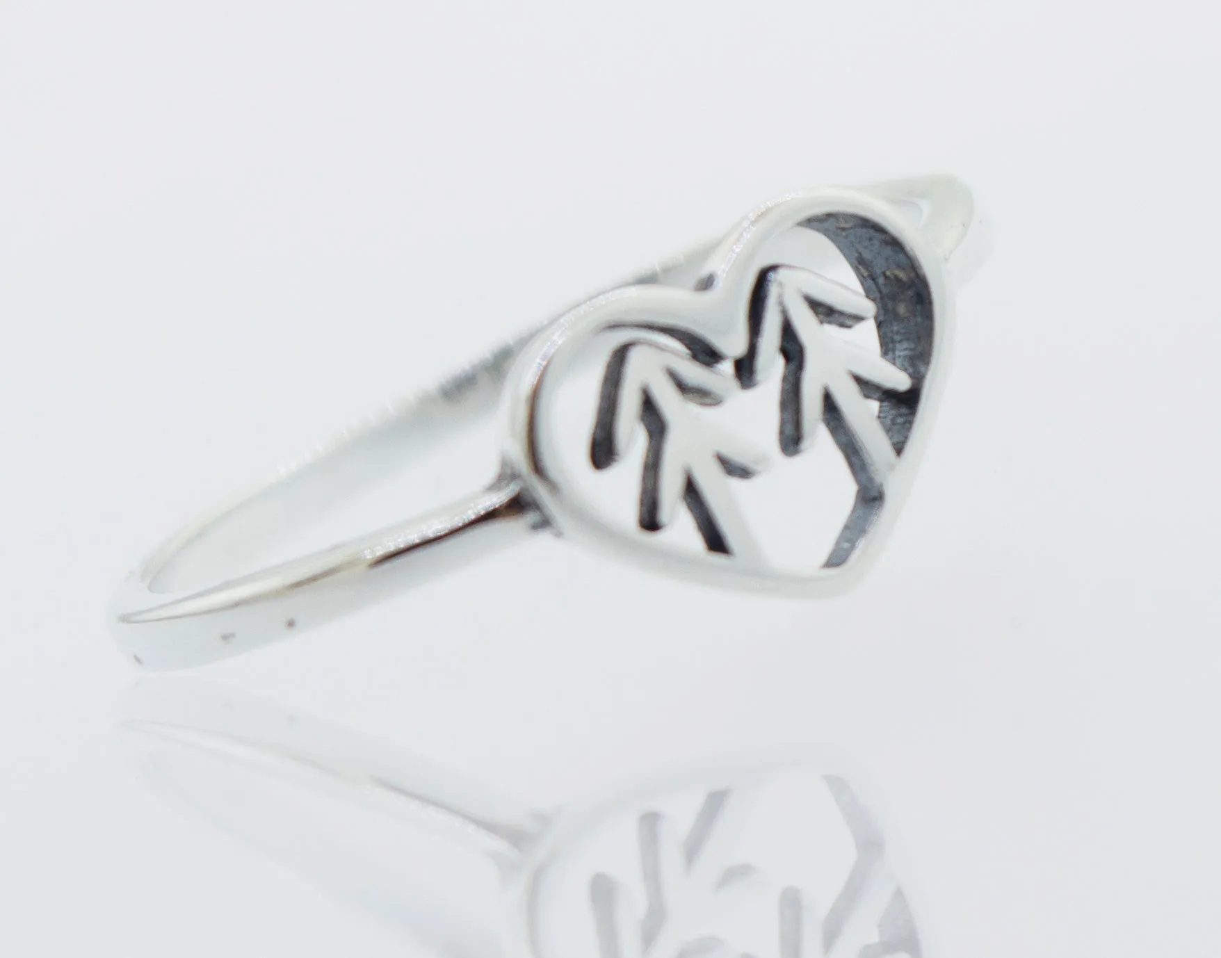 Heart With Trees Silver Ring