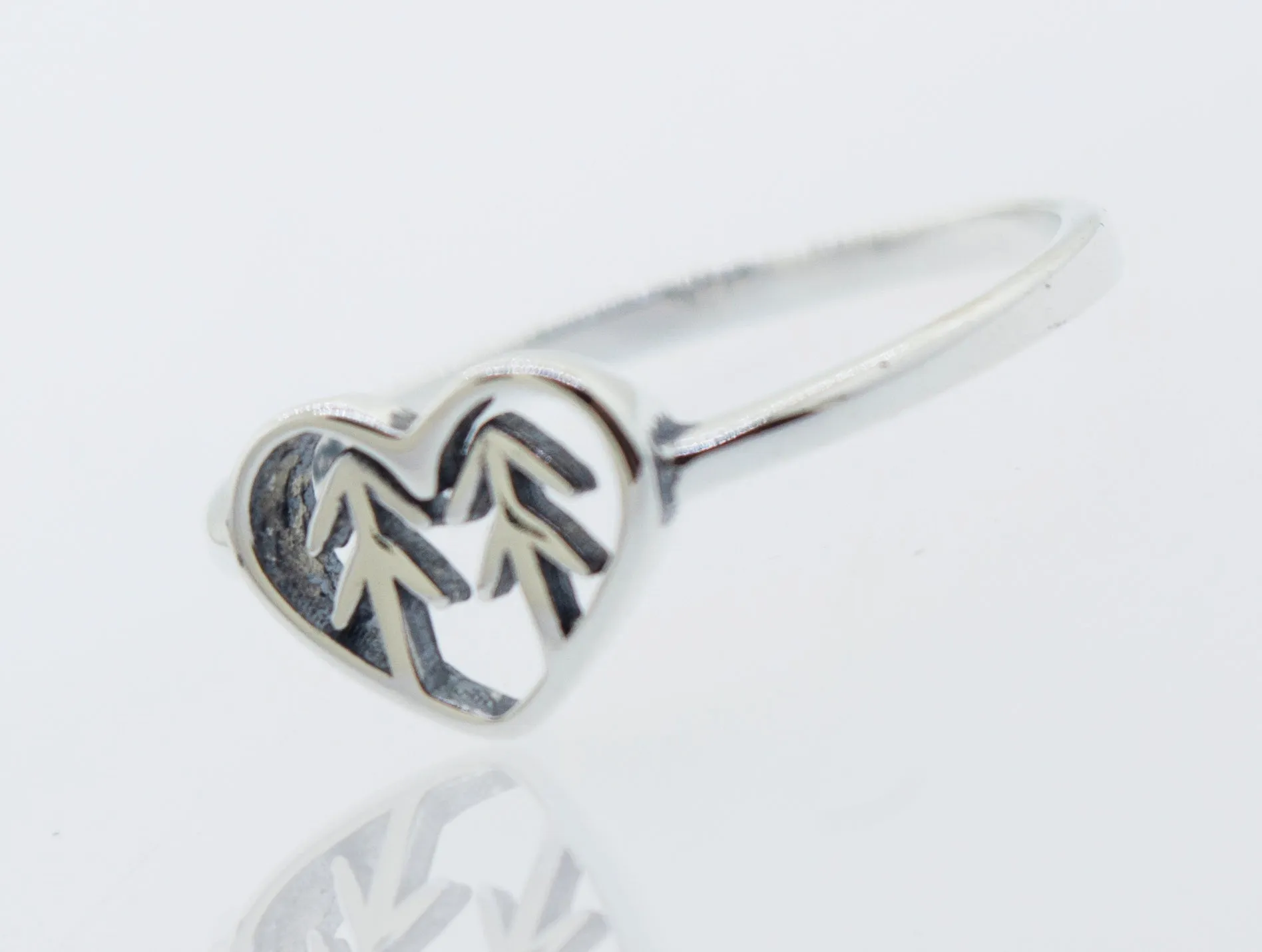 Heart With Trees Silver Ring