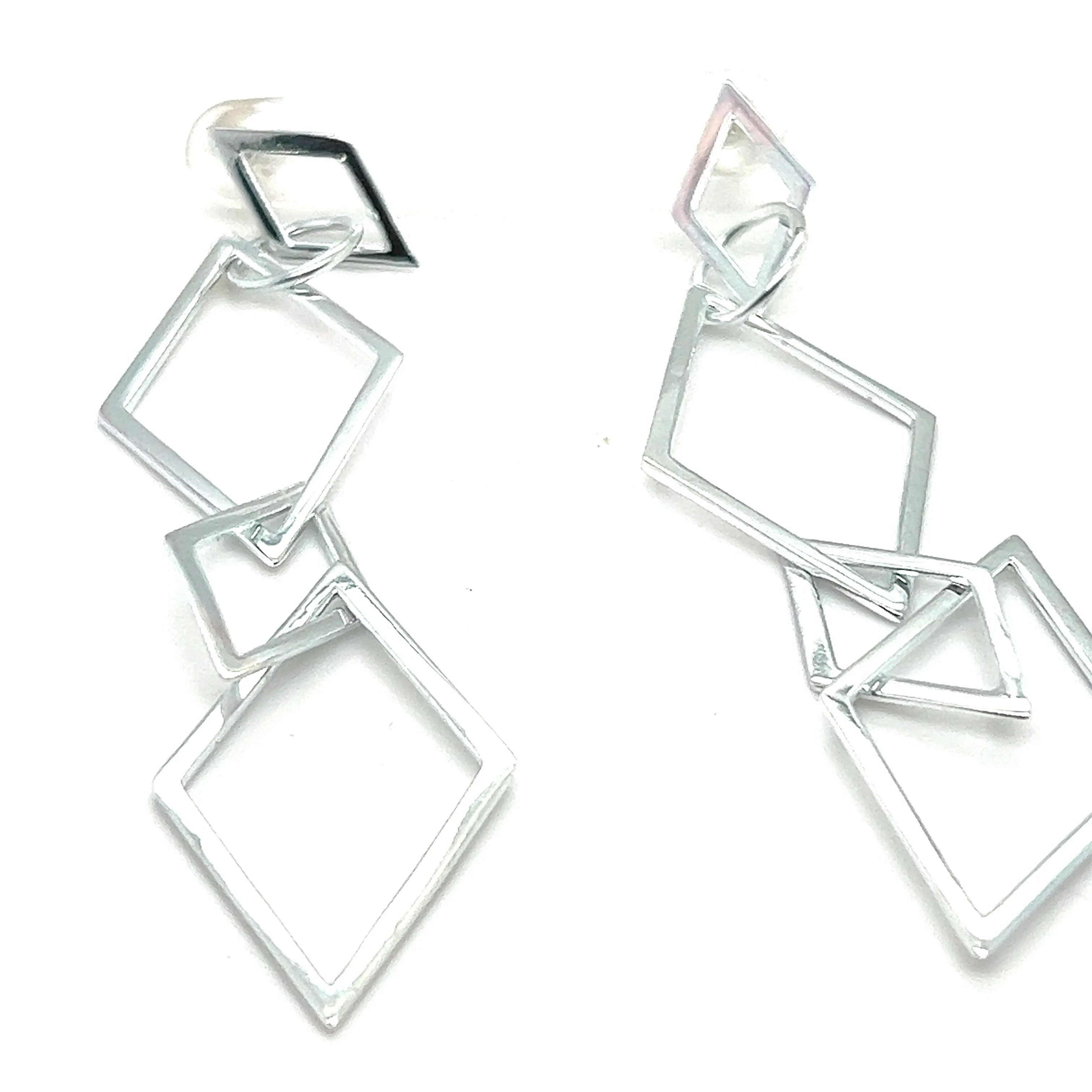 Long Interconnected Diamond Shaped Earrings