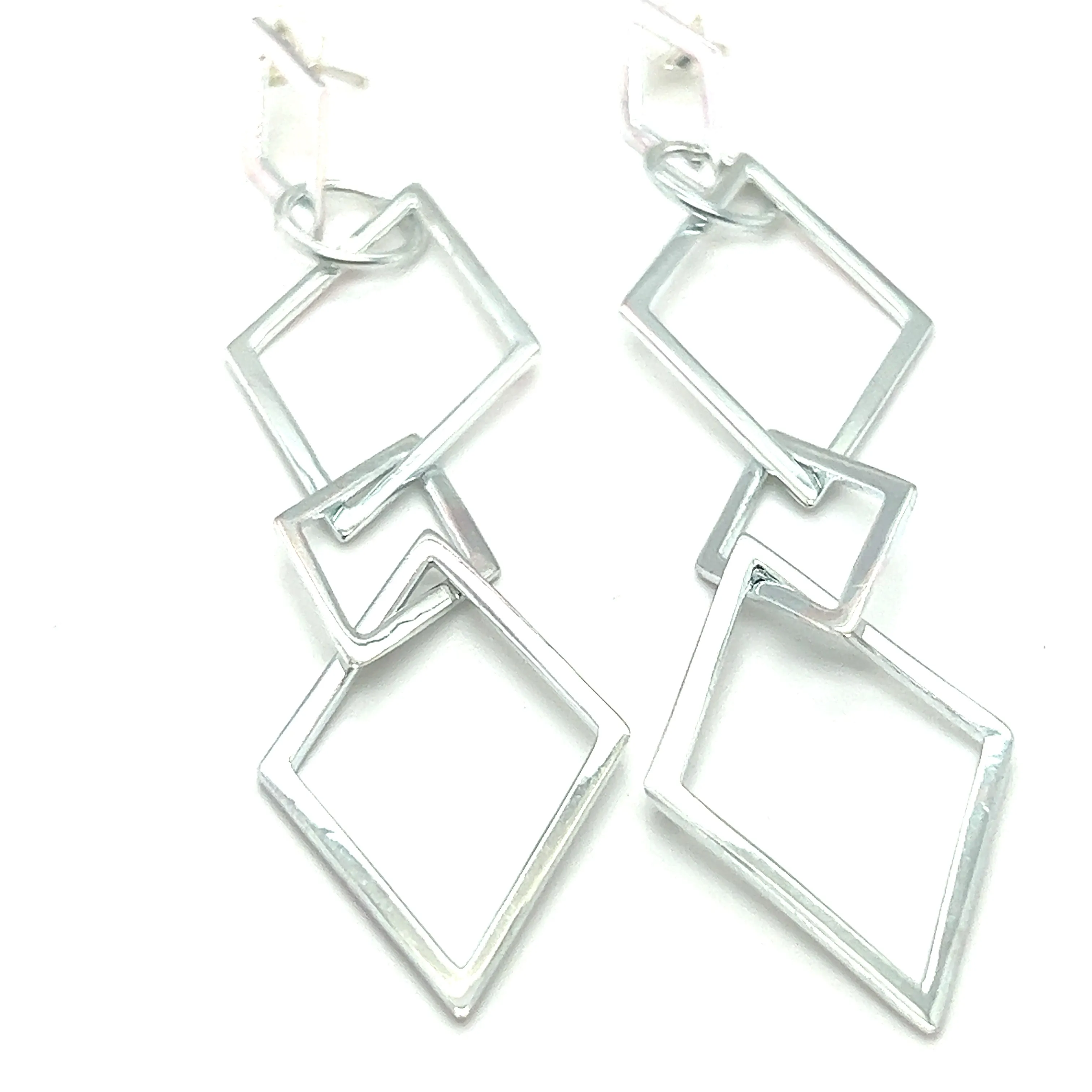 Long Interconnected Diamond Shaped Earrings