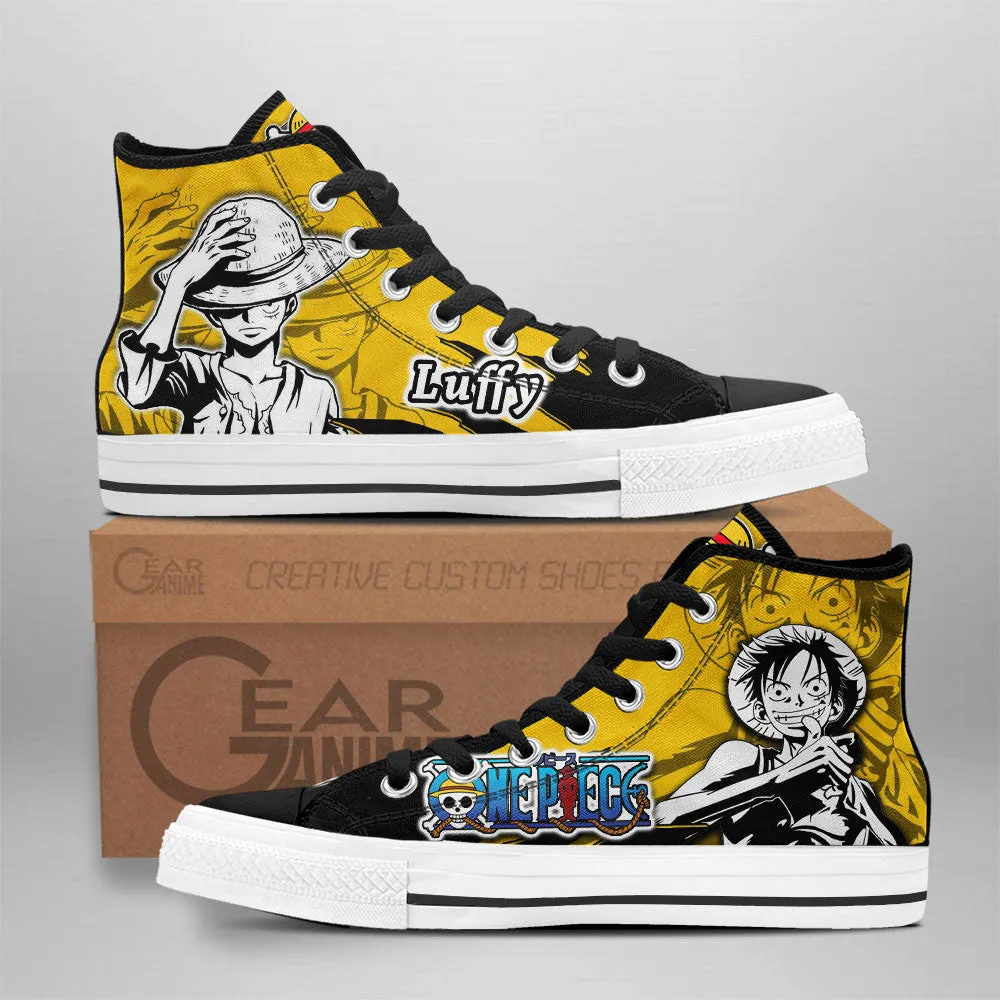 Luffy High Top Shoes OP Custom Anime Sneakers Mix Manga