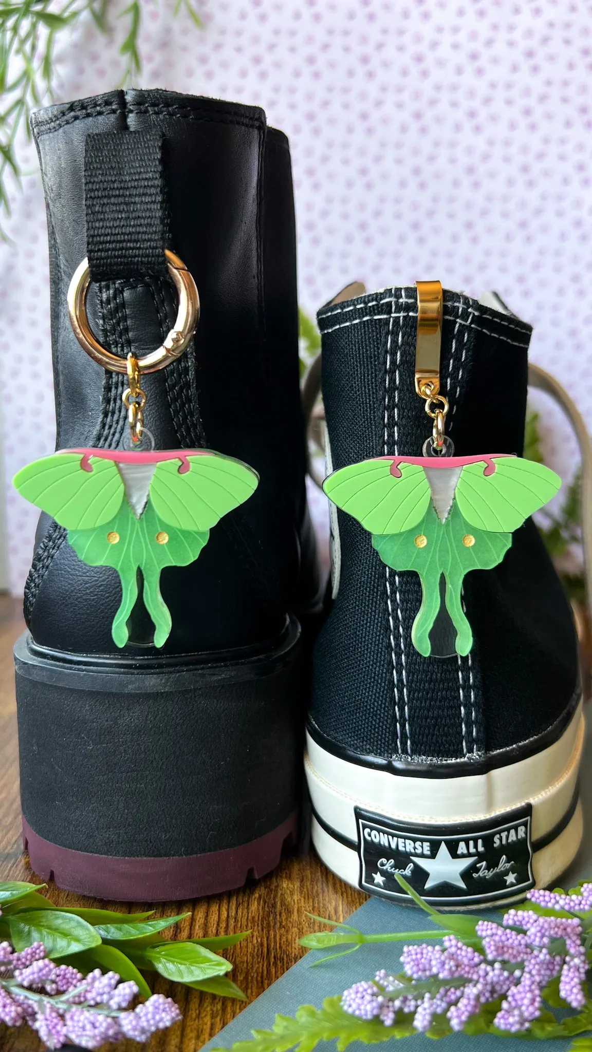 Luna Moth Glowing Shoe Accessory | Pull Loop Boot Charm, Shoe Charm, High Top Sneaker Clip or Boot Clip, Acrylic Shoe Keychain