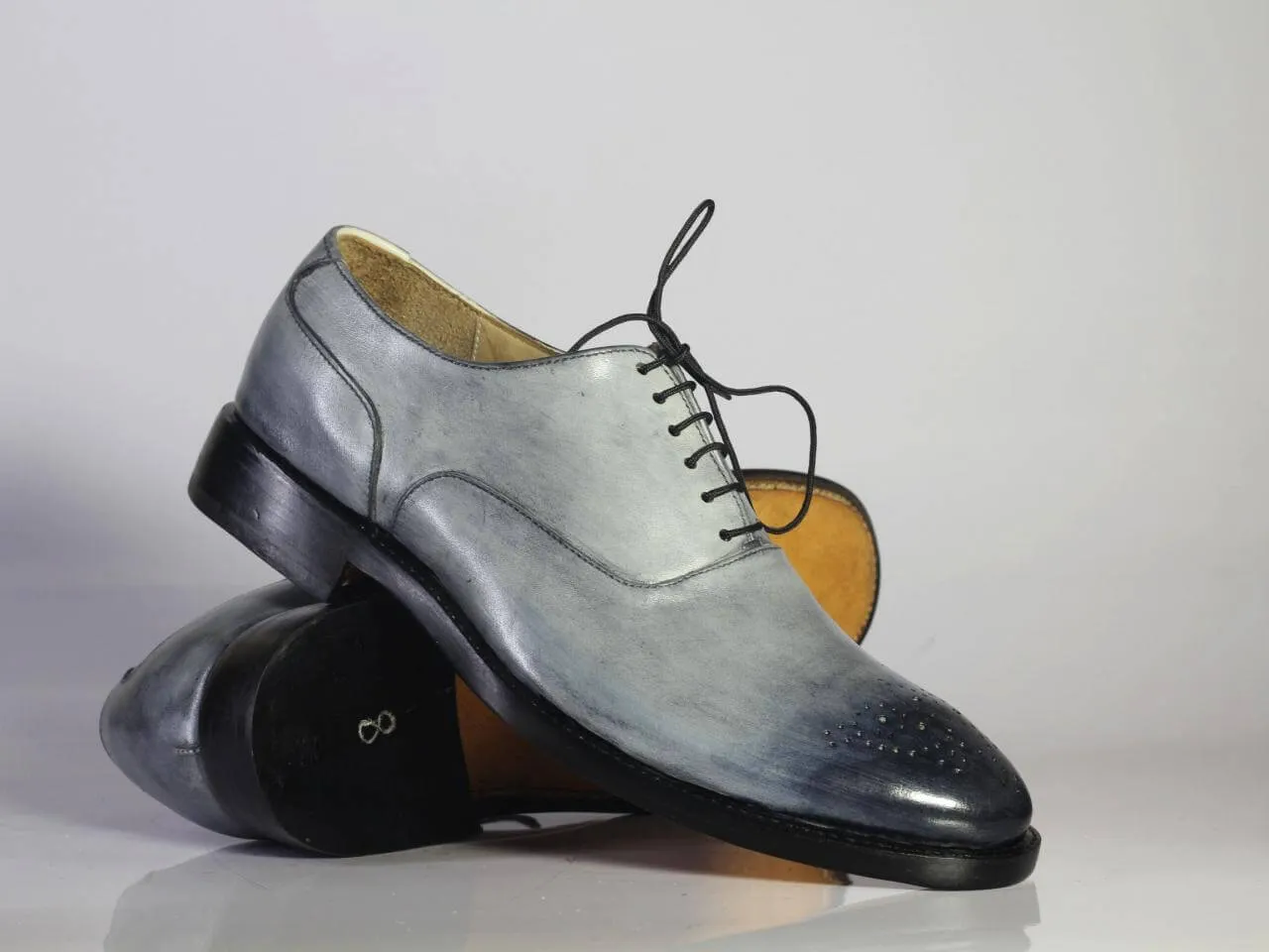 Men's Handmade Silver Brogue Leather Lace Up Shoes, Men Stylish Designer Shoes