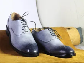 Men's Handmade Silver Brogue Leather Lace Up Shoes, Men Stylish Designer Shoes