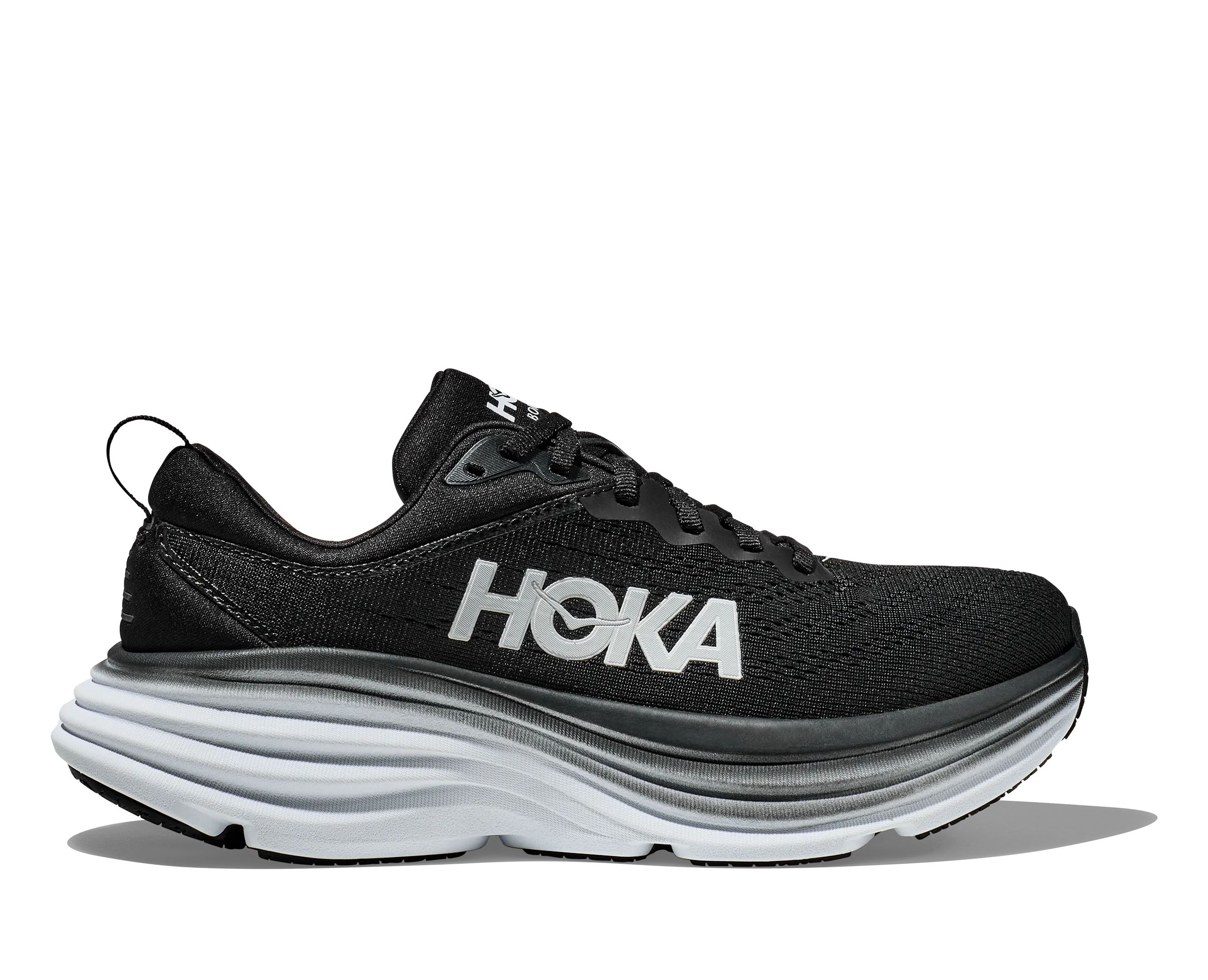 Men's Hoka Bondi 8 Color: Black / White (WIDE WIDTH)