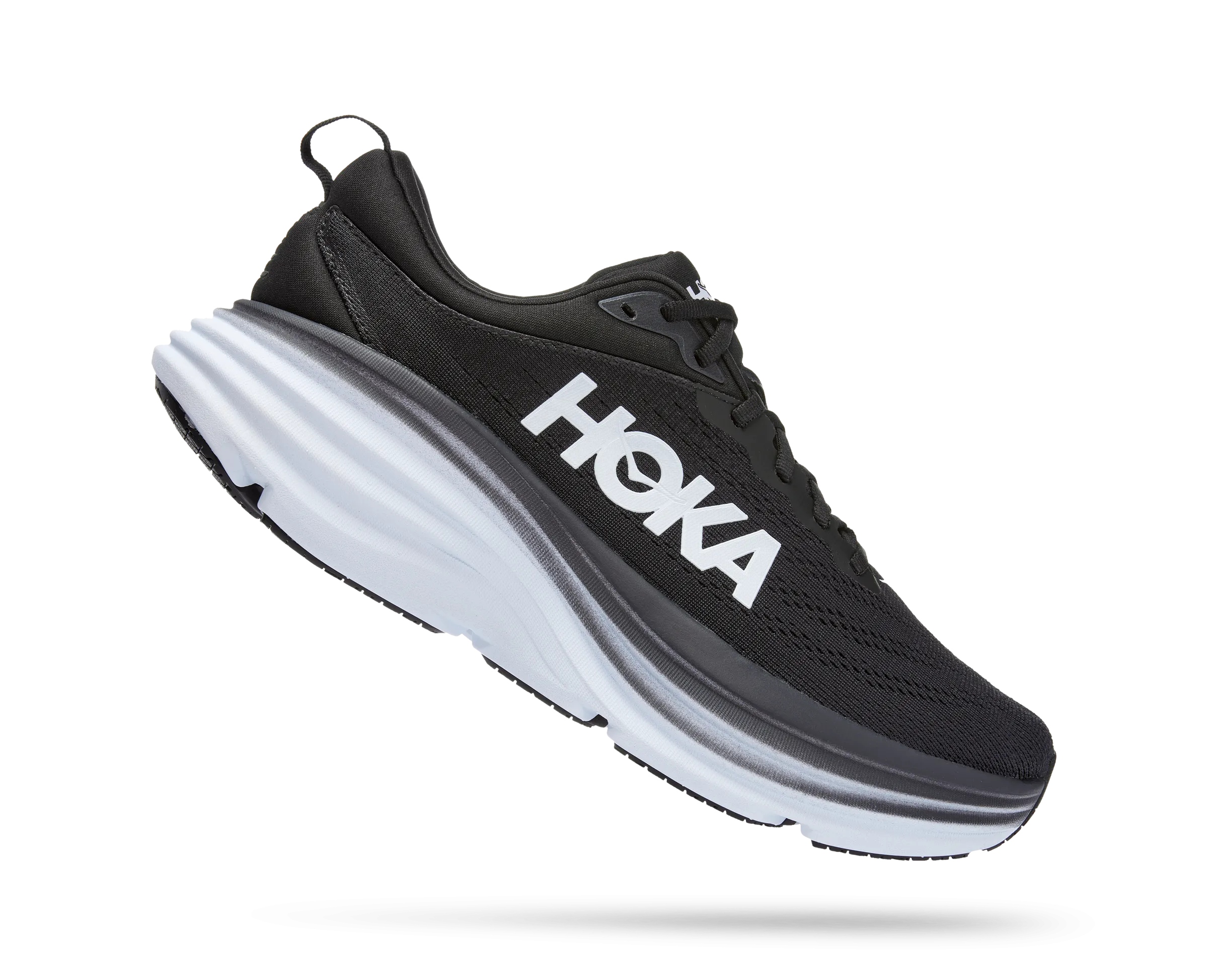 Men's Hoka Bondi 8 Color: Black / White (WIDE WIDTH)