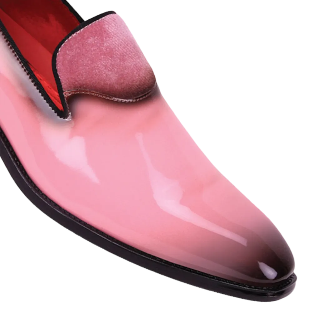 Pink Men's patent leather Loafers tuxedo shoe with velvet Design