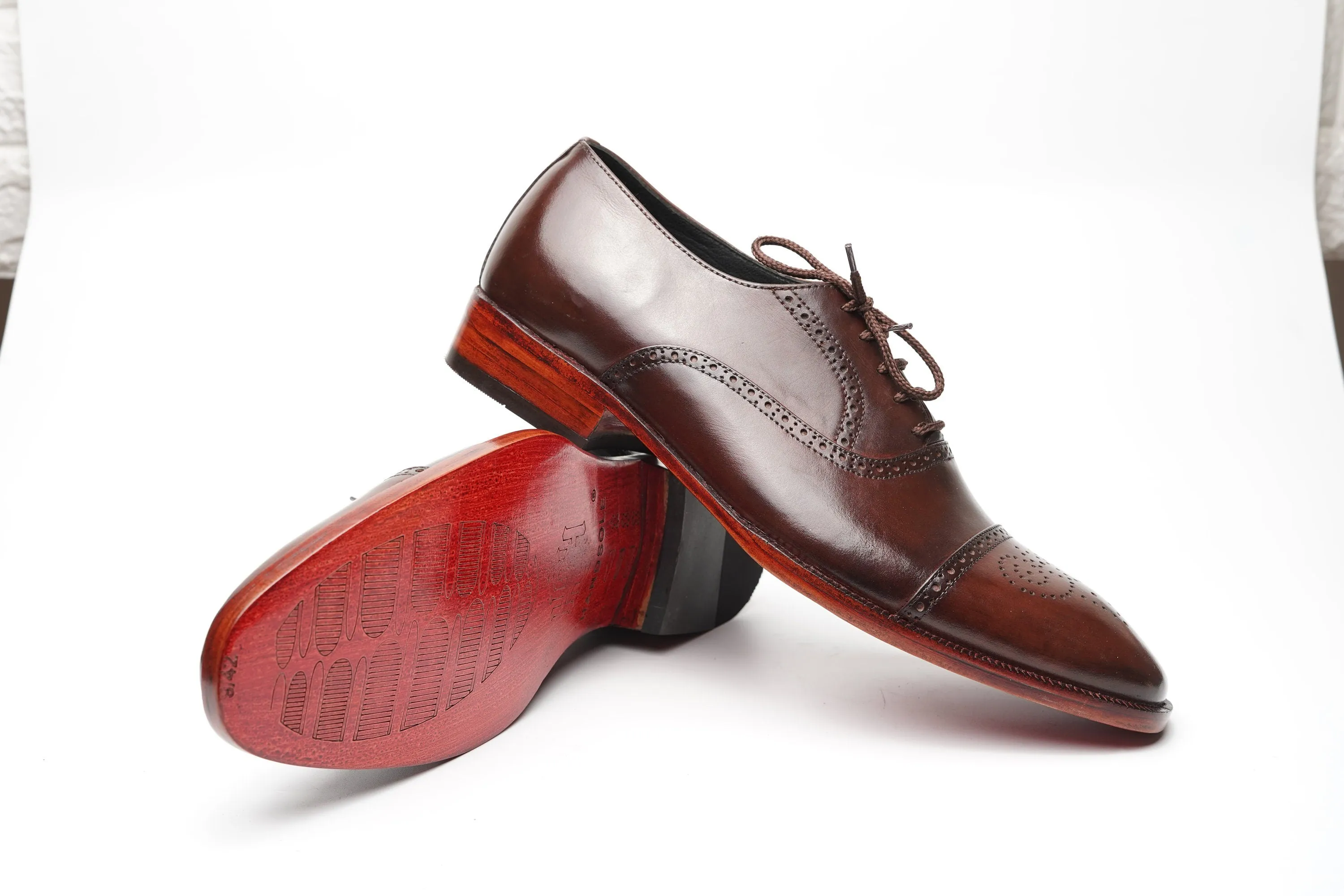 Real handmade Brown Oxford Cap Toe Hand Dyed, Hand Welted Made of full Grain Natural Crust leather