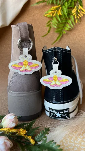 Rosy Maple Moth Shoe Accessory | Embroidered Pull Loop Boot Charm, Shoe Charm, High Top Sneaker Clip or Boot Clip