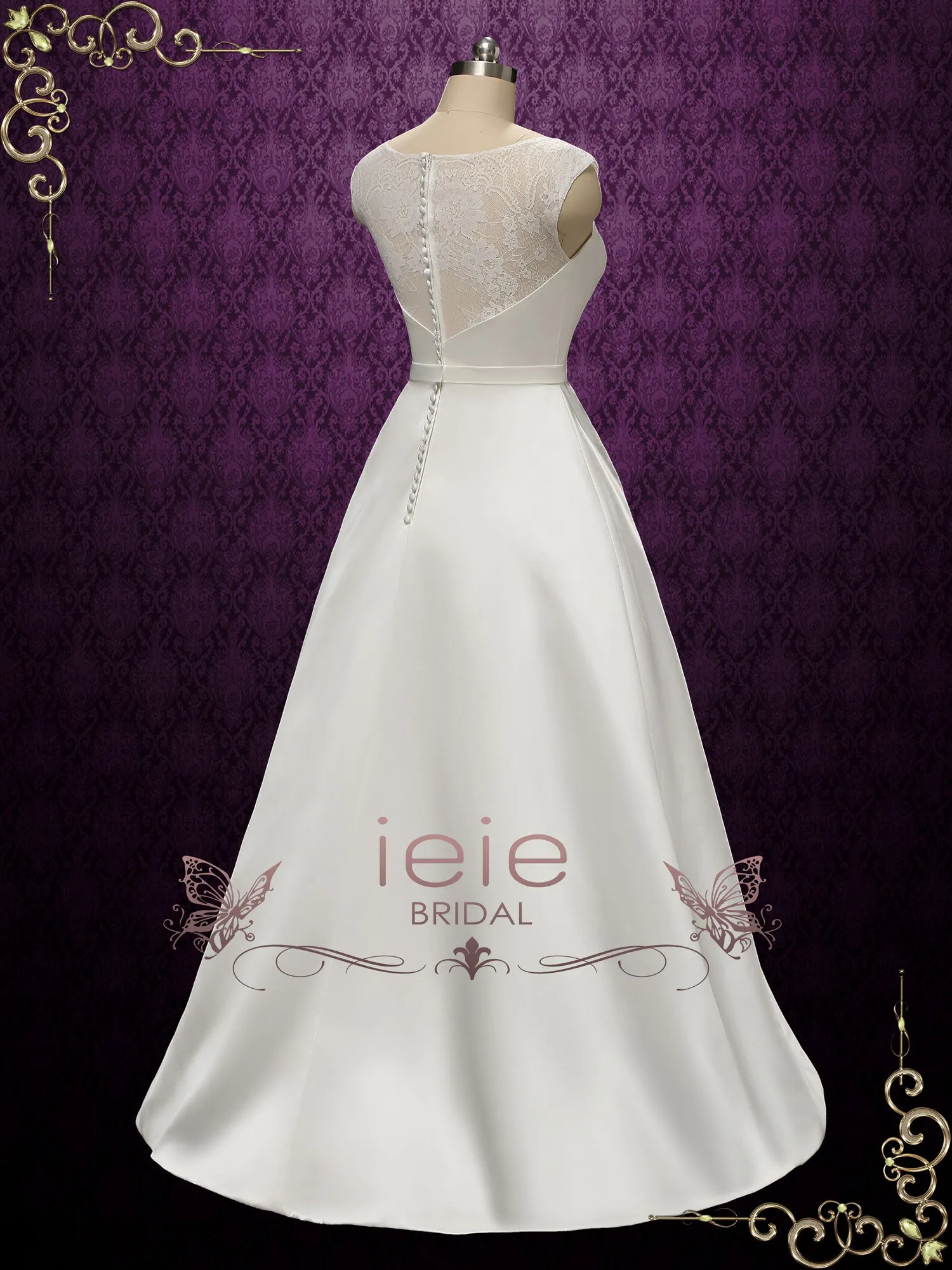 Simple Elegant A-line Wedding Dress with Lace Top | ESSEX