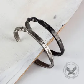 Simple Spiral Engraved Stainless Steel Open Couple Bracelet