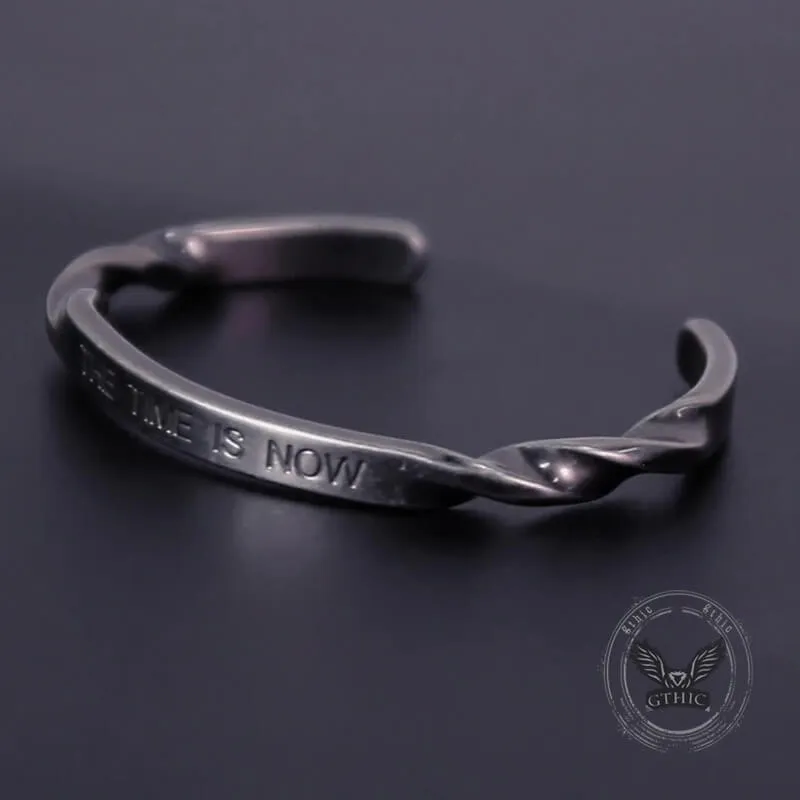 Simple Spiral Engraved Stainless Steel Open Couple Bracelet