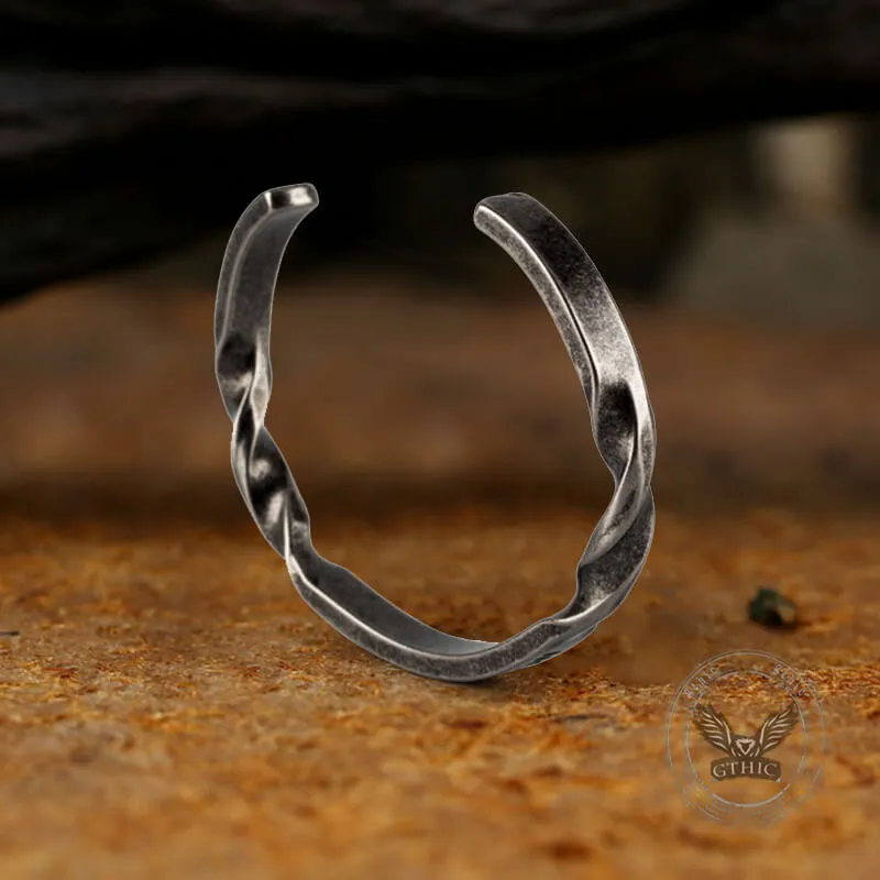 Simple Spiral Engraved Stainless Steel Open Couple Bracelet