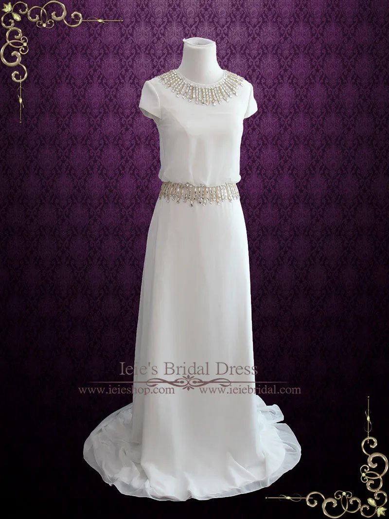 Simple Yet Elegant Chiffon Wedding Dress with Cap Sleeves LEA