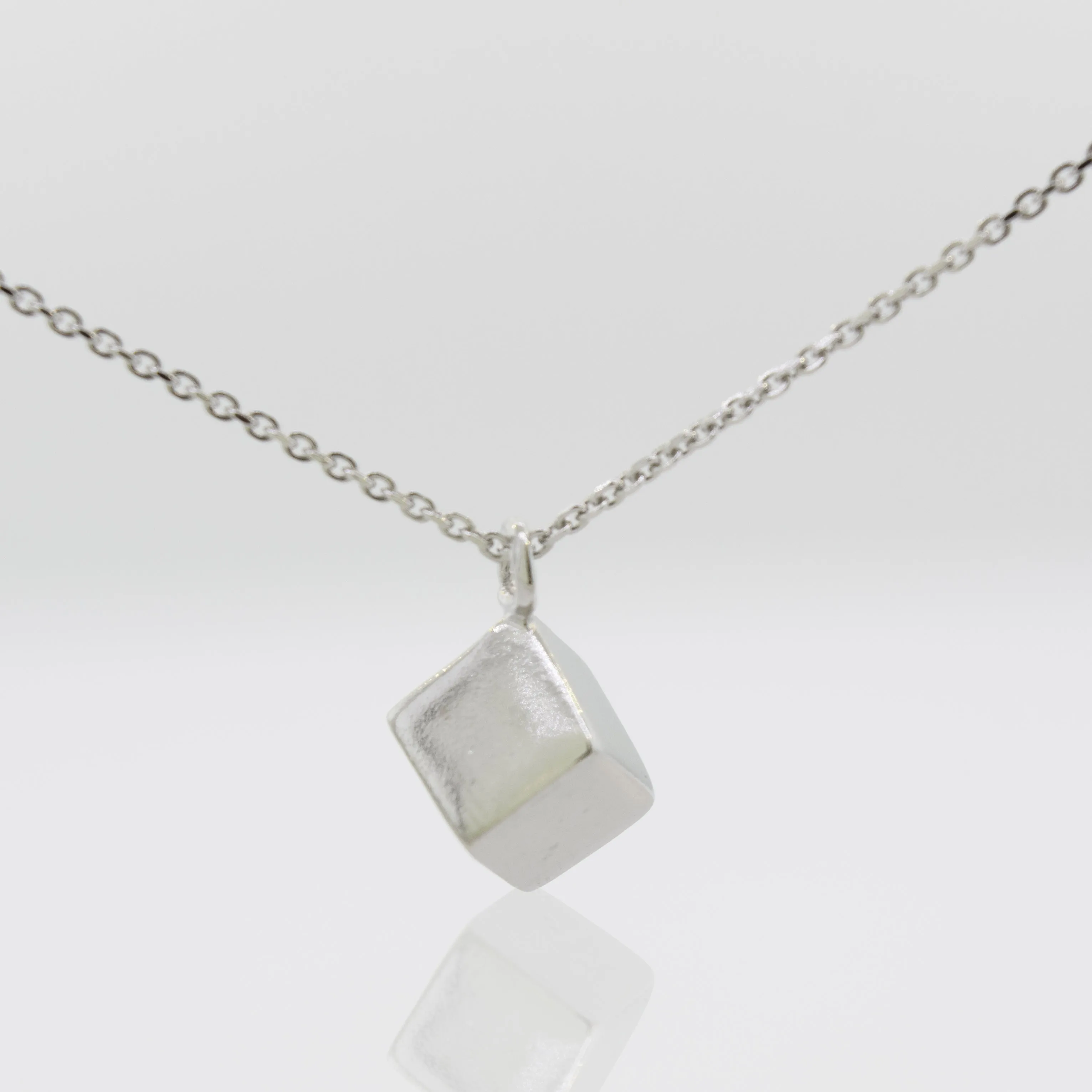 Sleek Three Dimensional Silver Cube Necklace