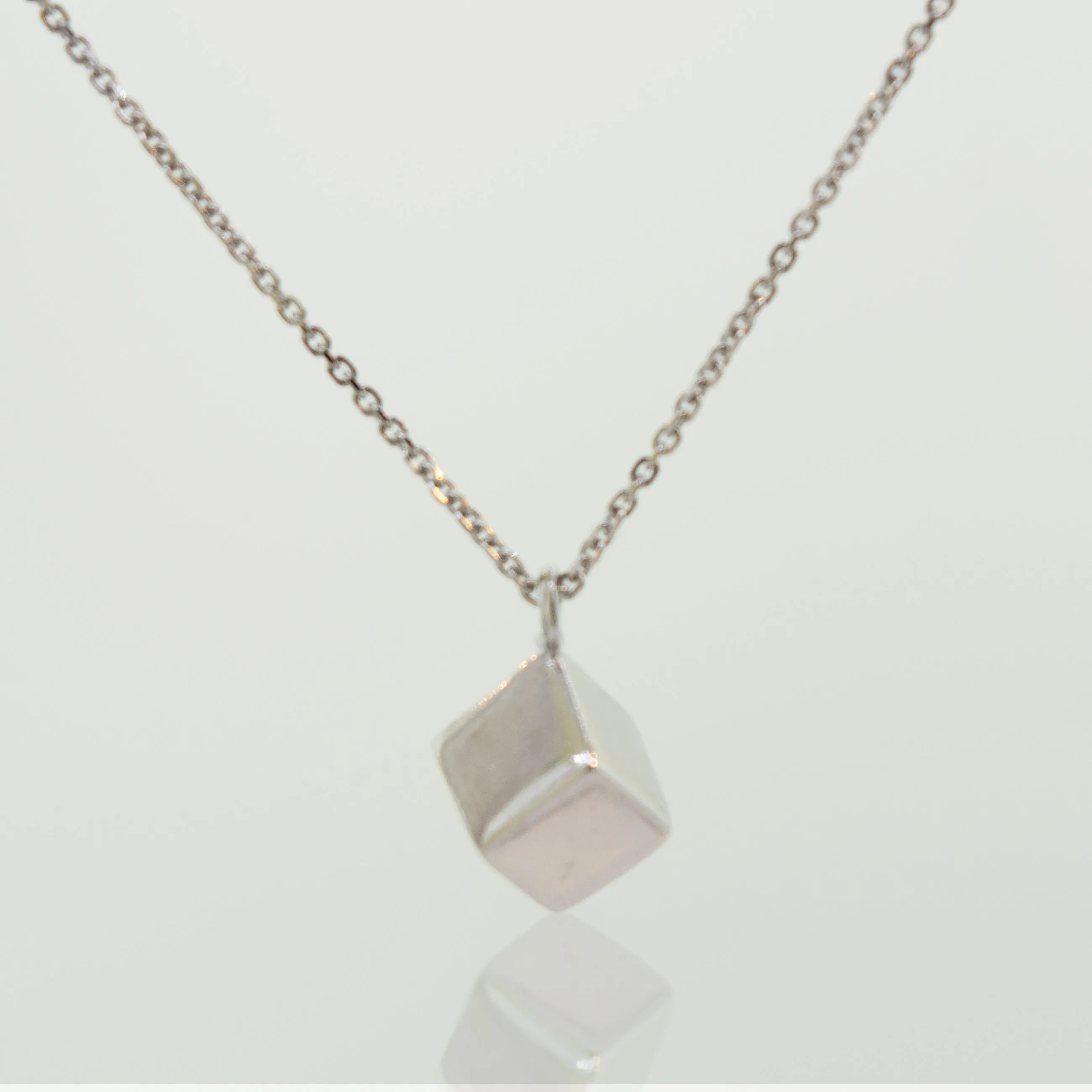 Sleek Three Dimensional Silver Cube Necklace