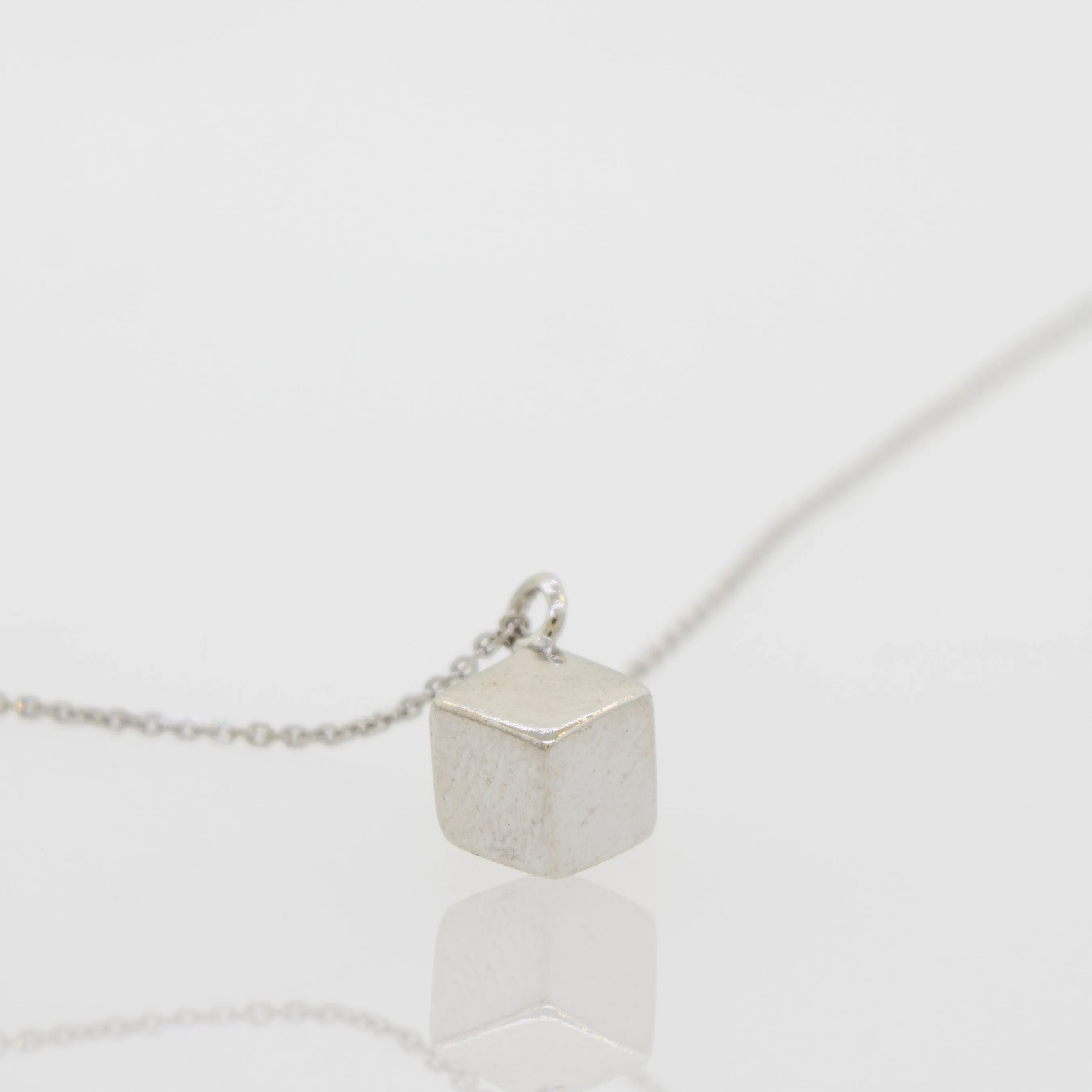 Sleek Three Dimensional Silver Cube Necklace