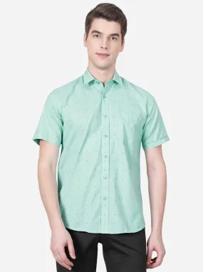 Turquoise Green Printed Slim Fit Casual Shirt | JadeBlue