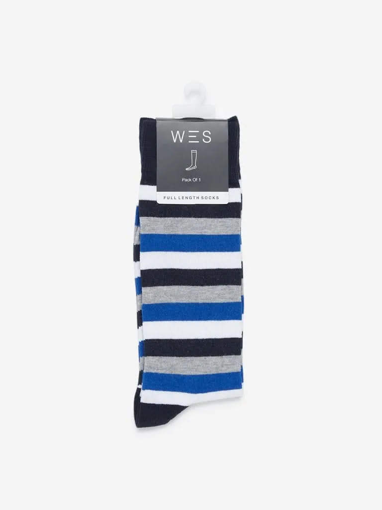 WES Lounge Navy Striped Full-Length Socks