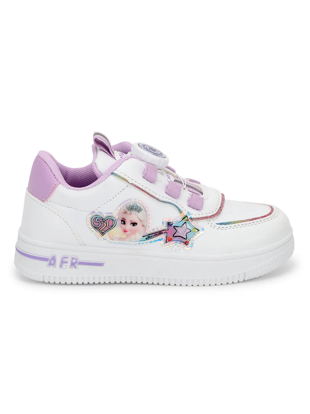 White Purple PU Stylish Rotating Button Sneakers For Kids-Unisex (TC-RS3621-WHTPUR)