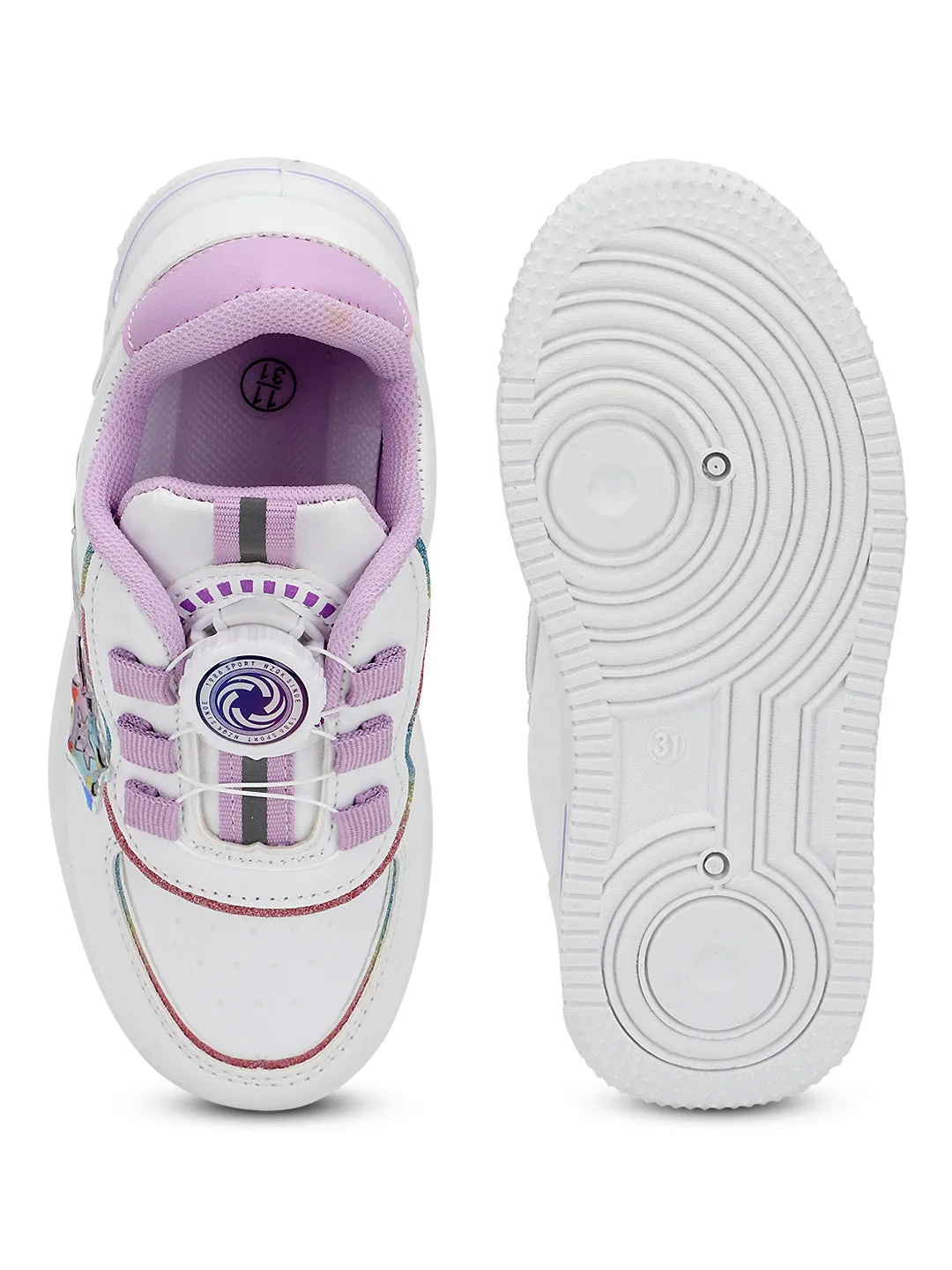 White Purple PU Stylish Rotating Button Sneakers For Kids-Unisex (TC-RS3621-WHTPUR)