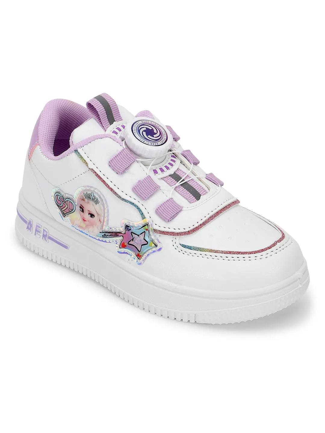 White Purple PU Stylish Rotating Button Sneakers For Kids-Unisex (TC-RS3621-WHTPUR)