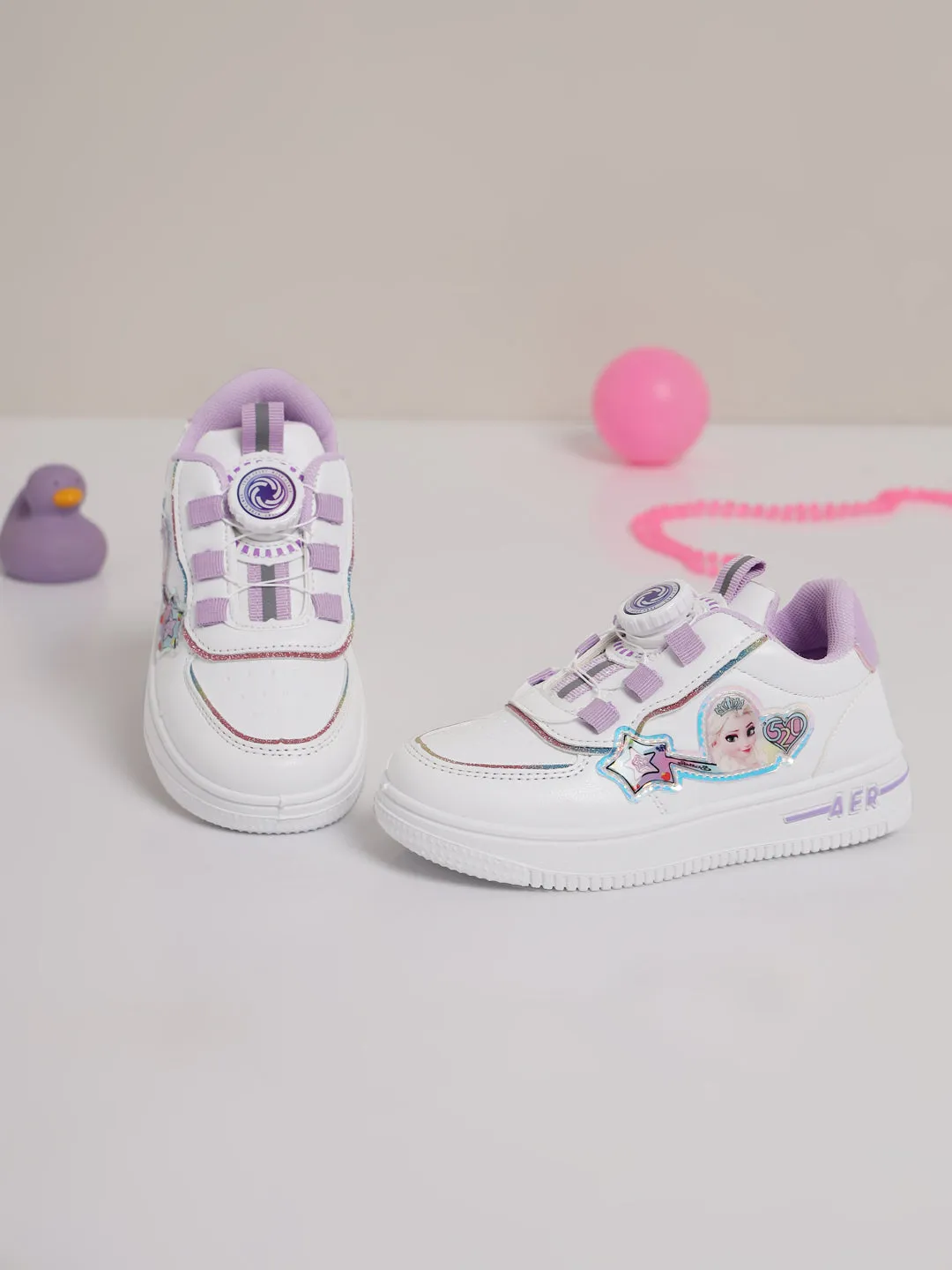 White Purple PU Stylish Rotating Button Sneakers For Kids-Unisex (TC-RS3621-WHTPUR)