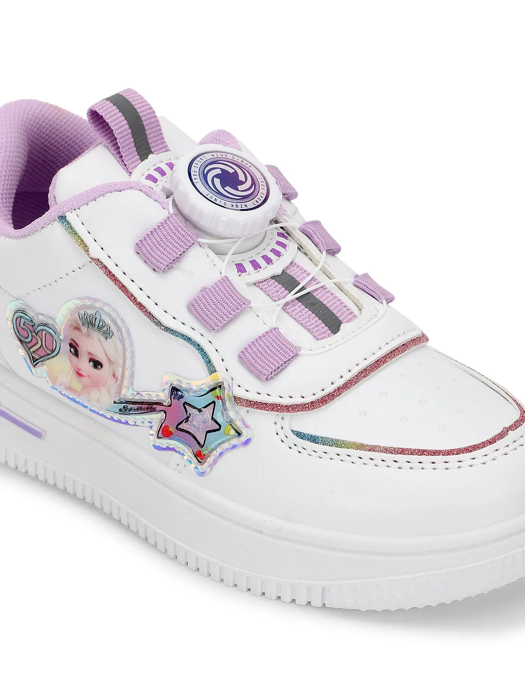 White Purple PU Stylish Rotating Button Sneakers For Kids-Unisex (TC-RS3621-WHTPUR)