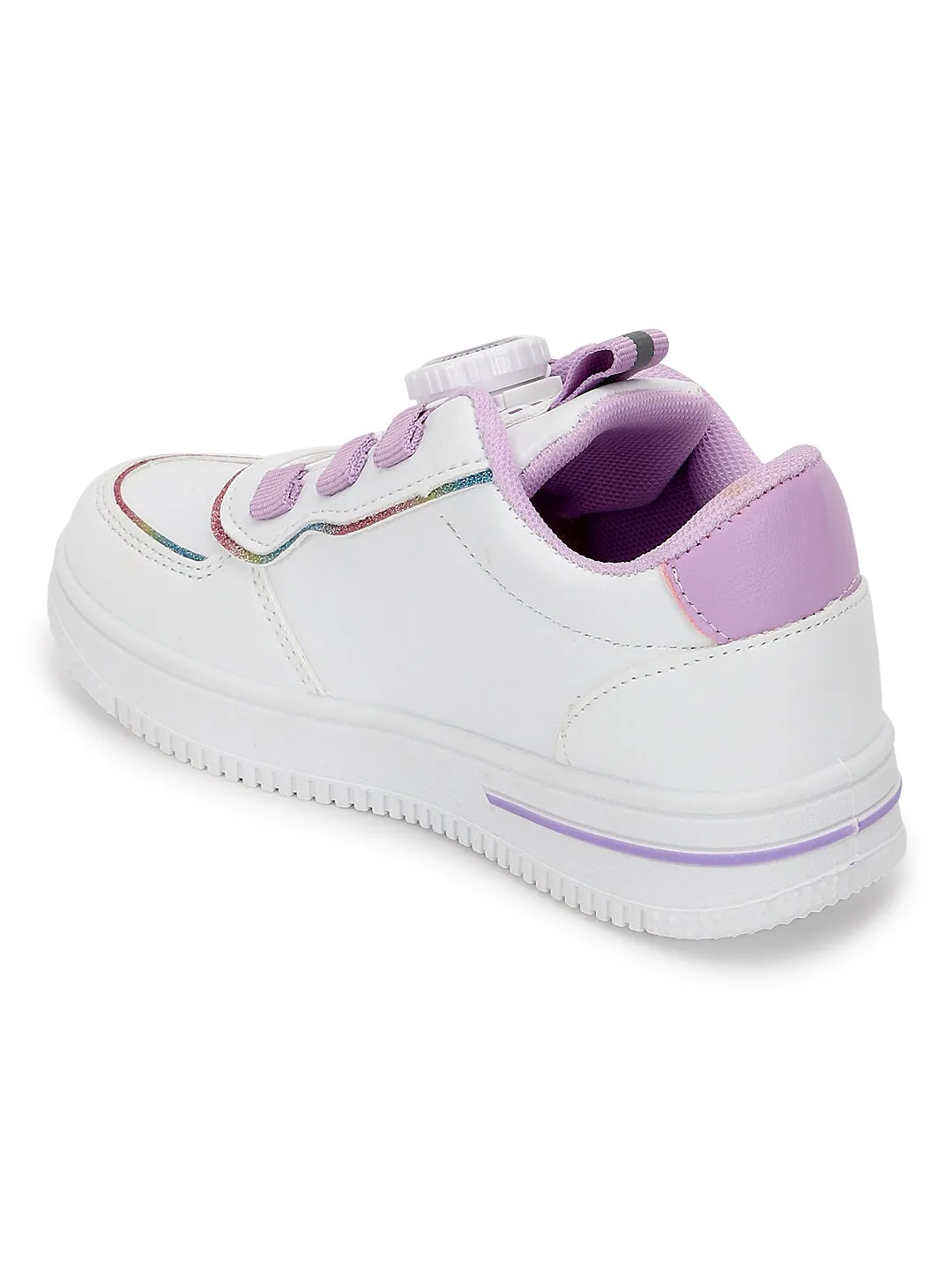 White Purple PU Stylish Rotating Button Sneakers For Kids-Unisex (TC-RS3621-WHTPUR)